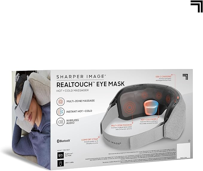 Sharper Image® RealTouch™ Eye Mask, Hot + Cold Massager, Air Compression, Puffy Under Eye Aid, Bluetooth Music, USB-C Rechargeable, Headache Stress & Anxiety Relief, Relaxation & Comfort Travel Gift - Bloomnest