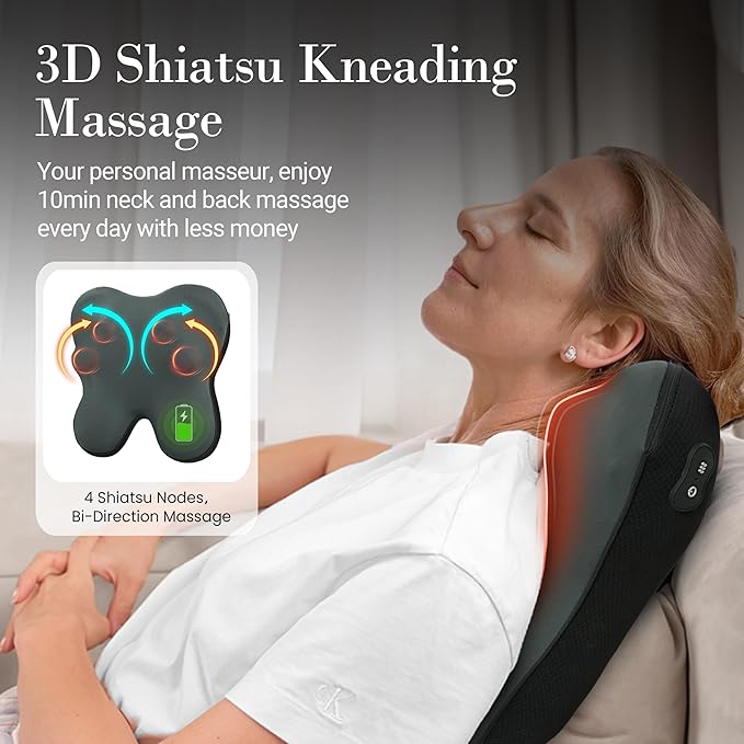 Back Massager with Heat, FSA Eligible HSA Eligible Cordless Shiatsu Neck Massager for Muscle Pain Relief, Kneading Massage Pillow for Neck, Back, Shoulder, Gifts for Women Men - Bloomnest