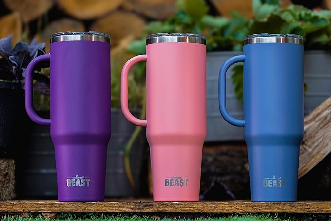 Beast 50 oz Tumbler Stainless Steel Vacuum Insulated Coffee Ice Cup Double Wall Travel Flask (Deep Purple) - Bloomnest
