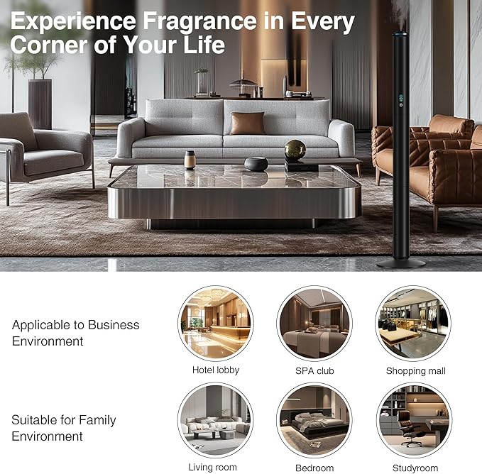 Waterless Scent Diffuser Starter Kit - 2000 Sq Ft Coverage, Luxury Hotel Scent Diffuser, Diffusers for Essential Oils Large Room, Included 5 Scent Oils, Remote Control, Black, 40In - Bloomnest