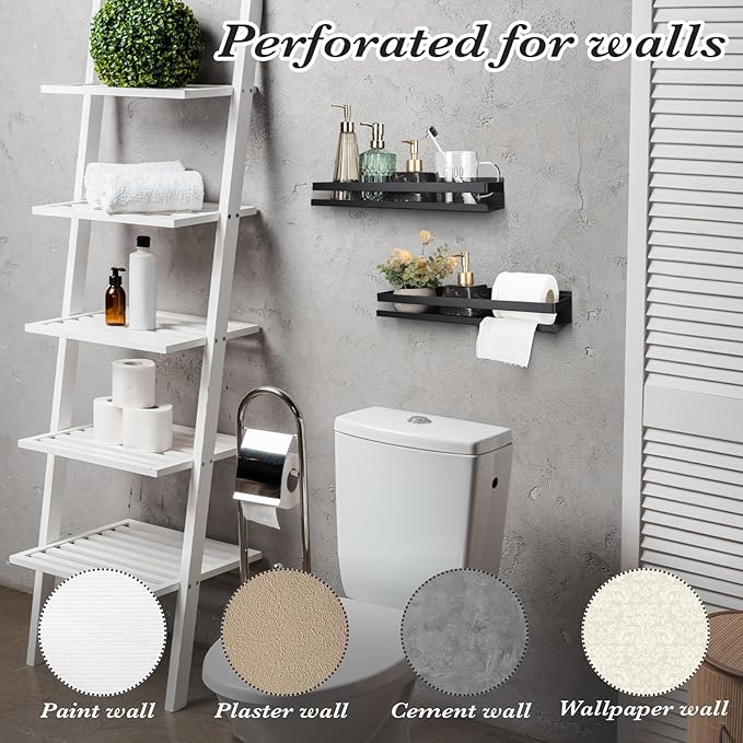 Lallisa 2 Pieces Stainless Steel Shelf Bathroom Shower Floating Shelves Wall Mounted Shower Caddy Basket Shelf Storage Organizer Shelves for Bathroom, Kitchen, Living Room (Black,11.81 Inch/ 30 cm) - Bloomnest
