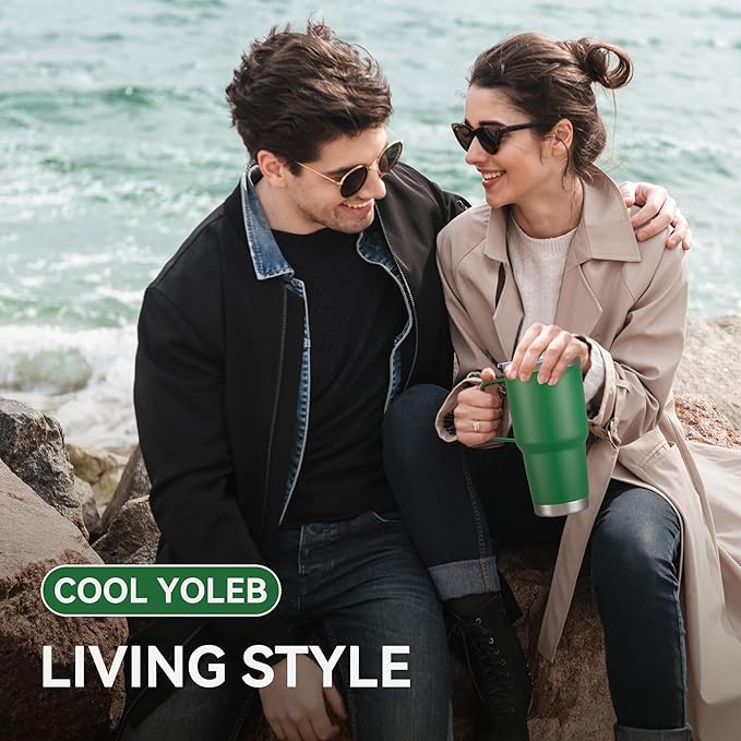 30 oz Tumbler with Handle and Lid, Stainless Steel Tumblers Bulk Double Wall Vacuum Insulated Travel Mug Leak Proof Cup Keep Drinks Cold and Hot Dark Green, 8 Pack