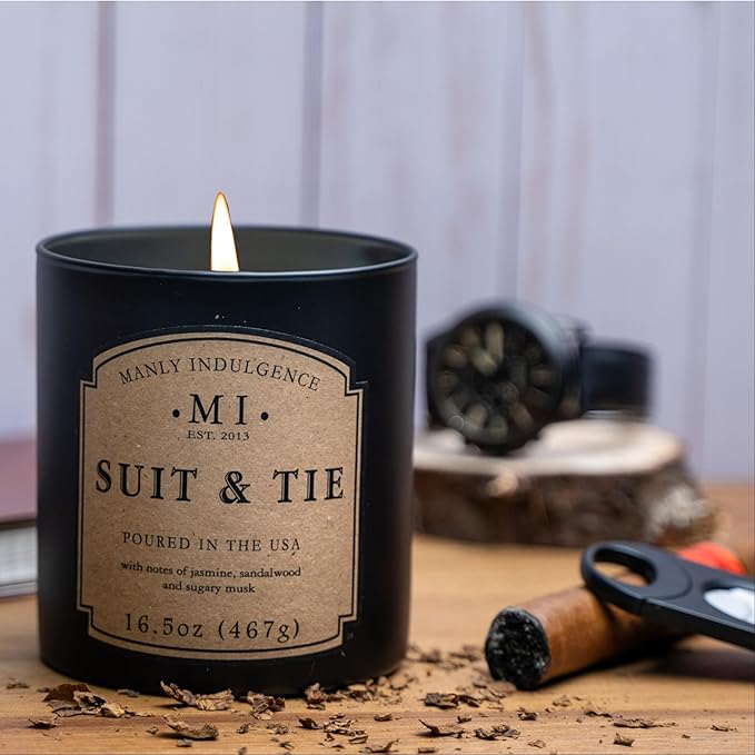 Manly Indulgence Suit & Tie Scented Candles for Men, 16.5 oz Single Wick, Premium Soy Blend Wax, 60H Burn, Candles for Home Scented – Made in The USA - Bloomnest