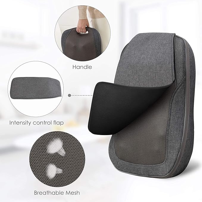 CooCoCo 14"×19" Shiatsu Back Massager with Heat, Birthday Gifts for Dad Mom Women Men Husband, Portable Massage Chair Pad, Kneading Massage Tools for Pain Relief, Chair Massager for Office Home - Bloomnest