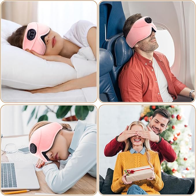 LC-dolida White Noise Sleep Mask, 3D Sleep Headphones with 16 Soothing Sounds, Bluetooth 5.4 Sleep Eye Mask with Timer, Total Blackout Sleeping Headphones for Side Sleeper(Pink) - Bloomnest