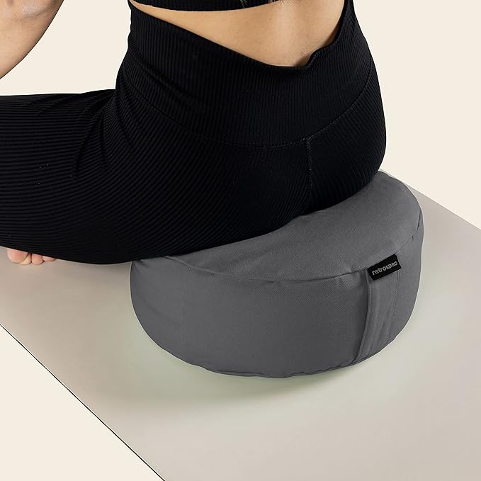 Retrospec Sedona Zafu Meditation Cushion Filled w/Buckwheat Hulls - Yoga Pillow for Meditation Practices - Machine Washable 100% Cotton Cover & Durable Carry Handle, Round - Bloomnest