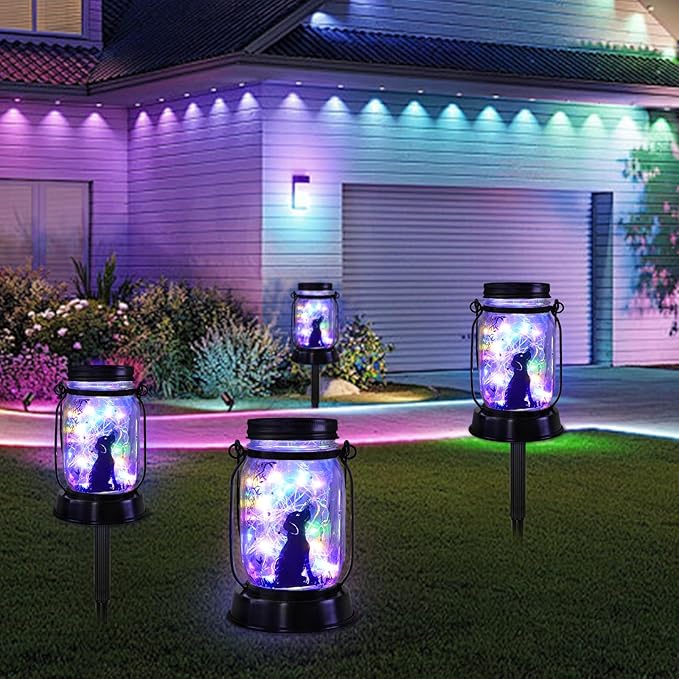 kyoryuger Dog Solar Colorful Lanterns Dog Lover Gifts for Women Men Dog Lovers Gifts Hanging Dog Lanterns with Stake for Yard Lawn Garden Decor Waterproof Dog Lights Torches - Bloomnest