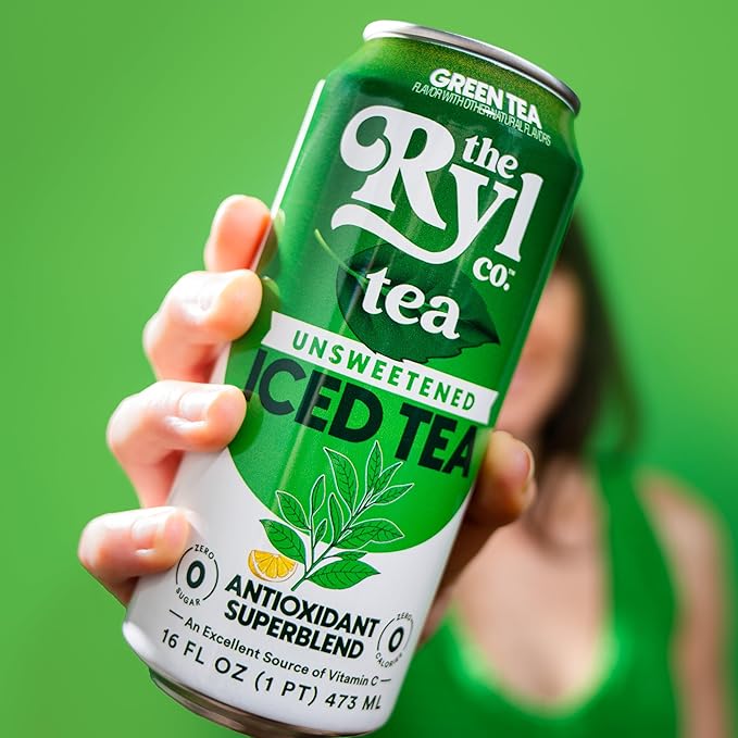 Ryl Iced Tea, Unsweetened Green Tea, Antioxidant Superblend, Zero Sugar, Zero Carb, Zero Calorie Iced Tea, 16.0 Fl Oz (12-Pack) - Bloomnest