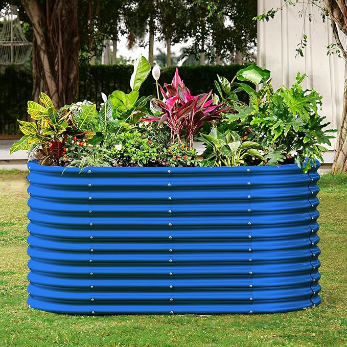 Land Guard 6x3x3ft Oval Galvanized Raised Garden Beds, Large-Capacity Metal Planter Box Outdoor, Durable Deep Raised Garden Bed 3ft Tall, Raised Beds for Gardening Vegetables, Royal Blue - Bloomnest