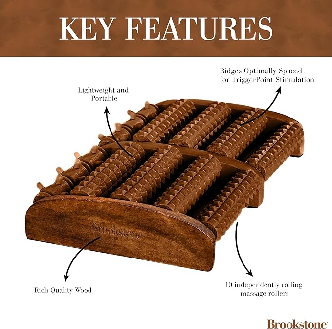 Brookstone Foot Roller Massager for Plantar Fasciitis Relief - Wooden Massage Roller for Foot Health - Stimulate Reflexes & Relieve Stress - Ideal Gift for Mom, Dad, Elderly - Bloomnest