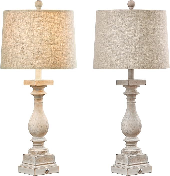BOBOMOMO 27" Farmhouse 3-Way Dimmable Touch Control Table Lamp Set of 2 with USB A &USB C Charging Ports for Bedroom Living Room Vintage Rustic Traditional Nightstand Bedside Lamps (2 Bulbs Included) - Bloomnest