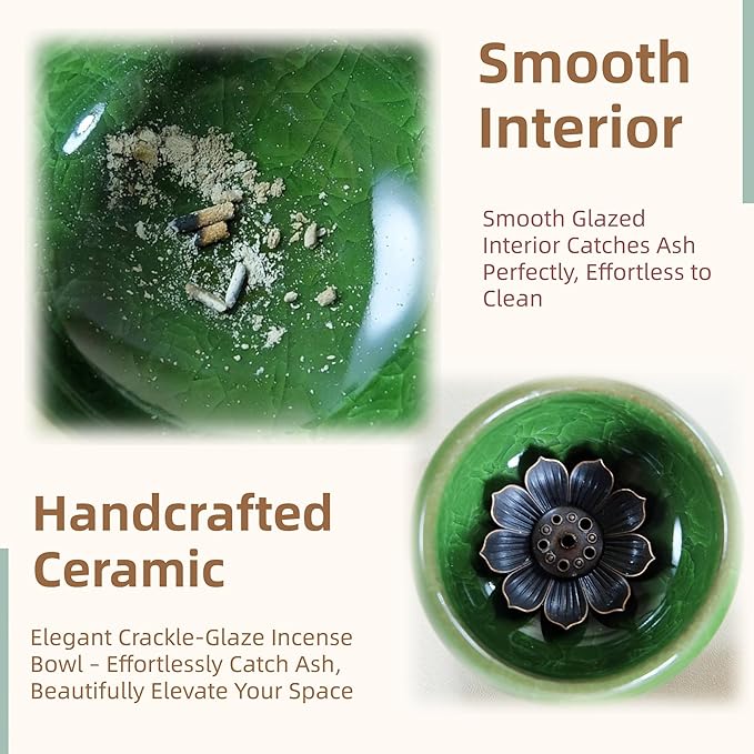 Incense Holder, 2-1Design, for Incense-Sticks,Cones,Ceramic Burner Bowl,for Zen Meditation,Yoga Desktop Decor,with Lotus Stand,Office,Home,Feng Shui & Spiritual Gifts(Natural) - Bloomnest