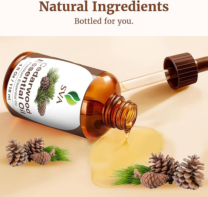 SVA Cedarwood Essential Oil – 4 Fl Oz – 100% Natural Cedar Cupressus Funebris Oil - for Diffuser, Hair Care, Face, Skin Care, Aromatherapy, Scalp and Body Massage, Soap and Candles - with Dropper - Bloomnest