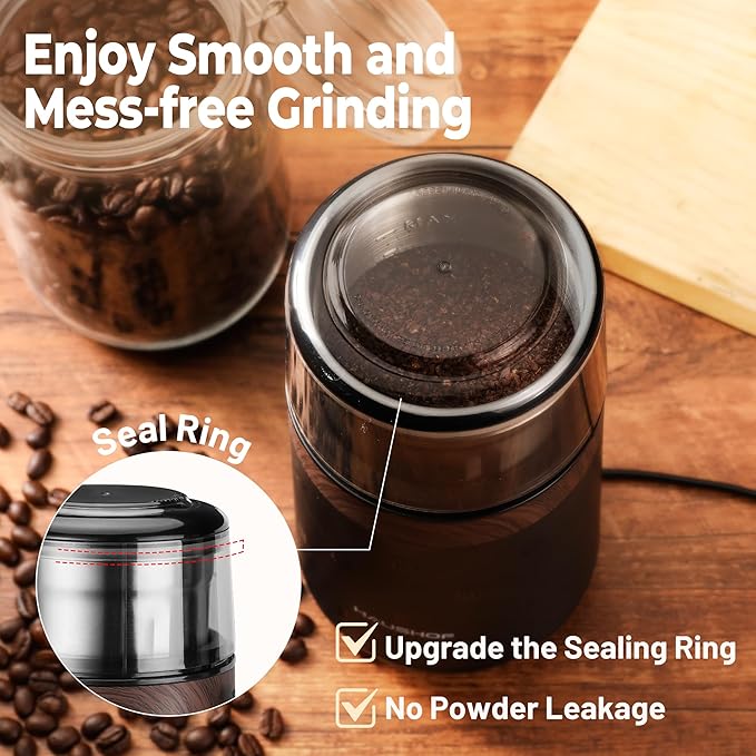 HAUSHOF Coffee Grinder Electric, One Touch Design, Spice, Herb, Grinder for Coffee Bean Spices and Seeds with 1 Removable Stainless Steel Bowl, Dry Grinder-Black - Bloomnest