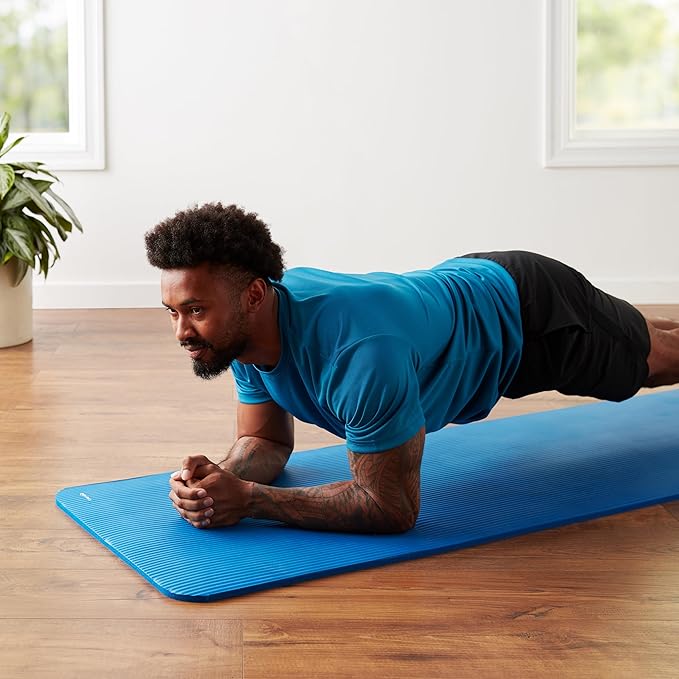 Amazon Basics 1/2 Inch Extra Thick Exercise Yoga Mat with Carrying Strap, Cushioned Support, for Fitness and Gym Workouts - Bloomnest
