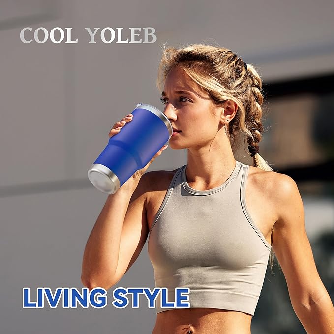 30 oz Tumbler with Lid Stainless Steel Tumblers Bulk Vacuum Insulated Cup Reusable Powder Coated Travel Mug Double Wall Leak Proof Cups Keep Cold Drinks for 12 Hours Blue, Set of 8