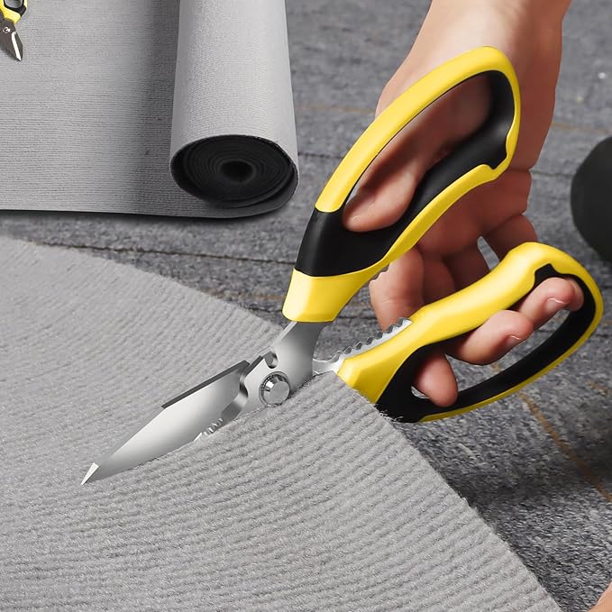 Utility Scissors Heavy Duty: 8-Inch sharp Scissors All Purpose heavy duty, Serrated Blades Cut Carpet, Cardboard, Wire, Leather, Fabric, Multipurpose Shears for Kitchen, Garden, Office, Craft - Bloomnest