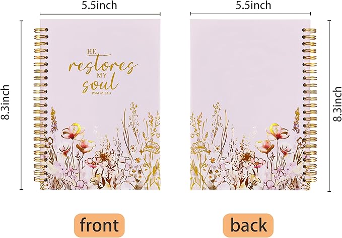 Christian Women's Notebook With Gold Foil, Christian Art Gift Diary, Women's Prayer Diary, Exquisite Bible Notebook, Psalm 23:3 "He Restores My Soul, 5.5 X 8.3 - Bloomnest