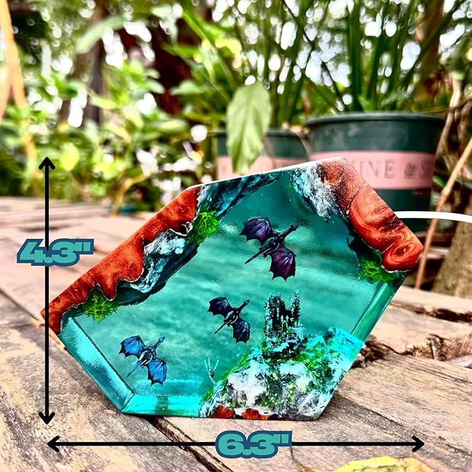 Handcrafted Ocean Scene Night Light, LED Resin Art Lamp with Sea Turtles and Divers, Decorative Table Lamp, Wooden Base (Dragons) - Bloomnest