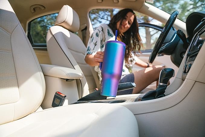 IRON °FLASK Co-Pilot Insulated Mug w/Straw & Flip Cap Lids - Cup Holder Bottle for Hot, Cold Drink - Leak-Proof- Water, Coffee Portable Travel Tumbler - Cosmetic Pink, 40 Oz