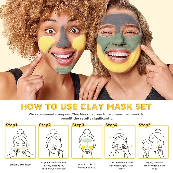 ANAI RUI 3 Pcs Face Mask Set - Turmeric Clay Mask - Green Tea Face Mask - Dead Sea Mud Mask for Oily Skin, Blackheads & Pores - Spa Gift Set Self Care Valentines Day Gifts for Women (2.5 oz Each) - Bloomnest