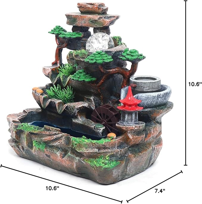 Gdrasuya10 Indoor Tabletop Water Fountain, Indoor Fountains and Waterfalls with Color LED Light & ON/Off Switch, Small Stream Tabletop Fountain Waterfall Decor for Home Office Bedroom