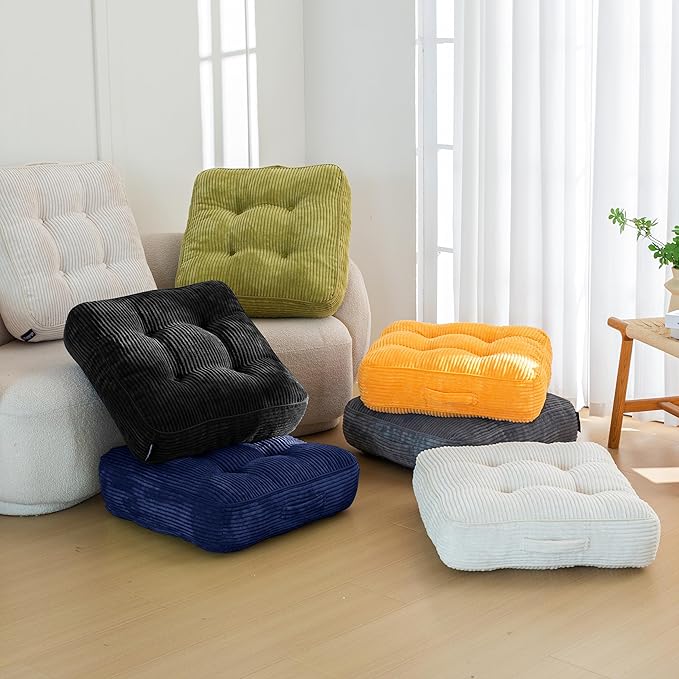 6" Washable Floor Pillow Cushion for Adults, Meditation Cushion Pillow, Large Square Floor Sitting, Removable Tufted Corduroy Cover, for Tatami Living Room or Yoga, 22x22 Inch, 2Pack, Machine Washable - Bloomnest