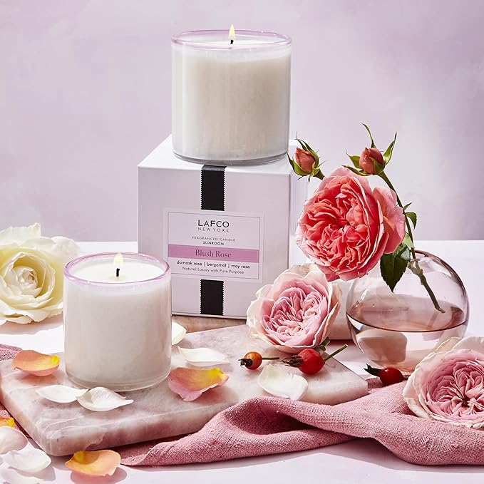 LAFCO New York Signature Candle, Blush Rose - 15.5 oz - 90-Hour Burn Time - Reusable, Hand Blown Glass Vessel - Made in The USA - Bloomnest