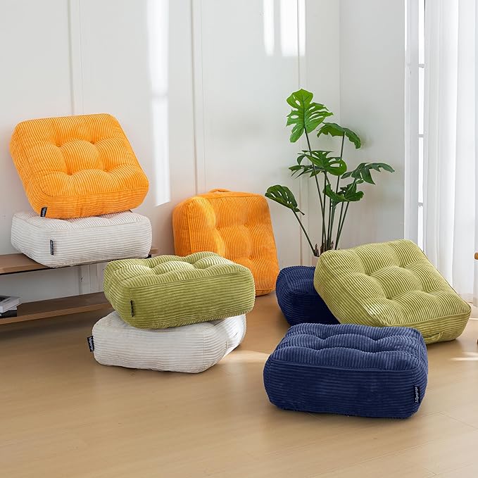 8" Washable Floor Pillow Cushion for Adults, Meditation Cushion Pillow, Large Square Floor Sitting, Removable Tufted Corduroy Cover, for Tatami Living Room or Yoga, 22x22 Inch, 2Pack, Machine Washable - Bloomnest