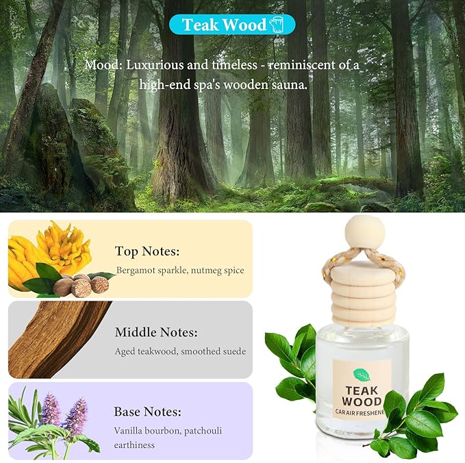 Car Air Freshener Oil Diffuser - Hanging Long Lasting Scent for Car & Home, Essential Oil Freshener with Adjustable Fragrance (Teak Wood+Black Ice+Bamboo Rain+White Tea) - Bloomnest