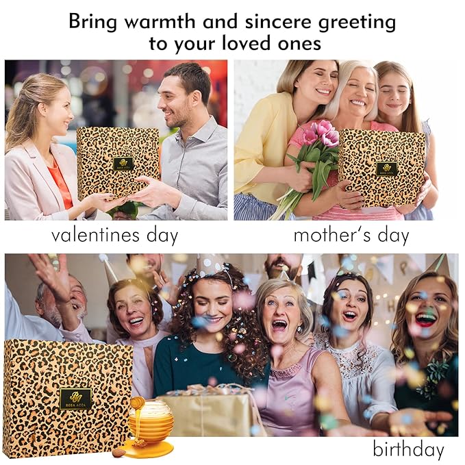 Valentines Day Gifts for Women, 20 Pcs XXL Leopard Bath and Body Gift, Skin Care Set, Self Care Gifts Set, Mother's Day, Birthday, Home Spa Kit, Holiday, Christmas, Shower Cap, Manicure Set - Bloomnest