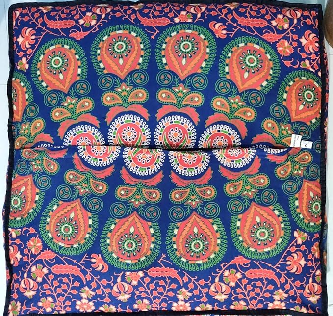 ICC 24" Orange Peacock Mandala Barmeri Large Floor Pillow Cover Cushion Meditation Seating Ottoman Throw Cover Hippie Decorative Zipped Bohemian Pouf Ottoman Pom Pom Cases 24" Square - Bloomnest