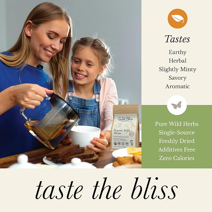 Wild Bliss Organic Wild Breckland Thyme Tea - Caffeine Free Loose Leaf Herbal Tea - Resipratory and Digestion Support - 7.05 Oz - 100 Servings - Bloomnest