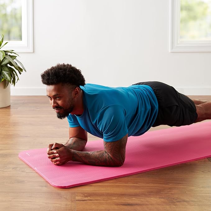Amazon Basics 1/2 Inch Extra Thick Exercise Yoga Mat with Carrying Strap, Cushioned Support, for Fitness and Gym Workouts - Bloomnest