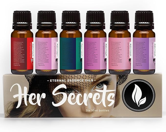 Eternal Essence Oils Her Secrets Set of 6 Premium Fragrance Oils - Includes Pretty, Dark Embrace, Forever Yours, Secret Crush, Pink Splash, and Sugar Kiss Scents Scented Oils - 10ML - Bloomnest
