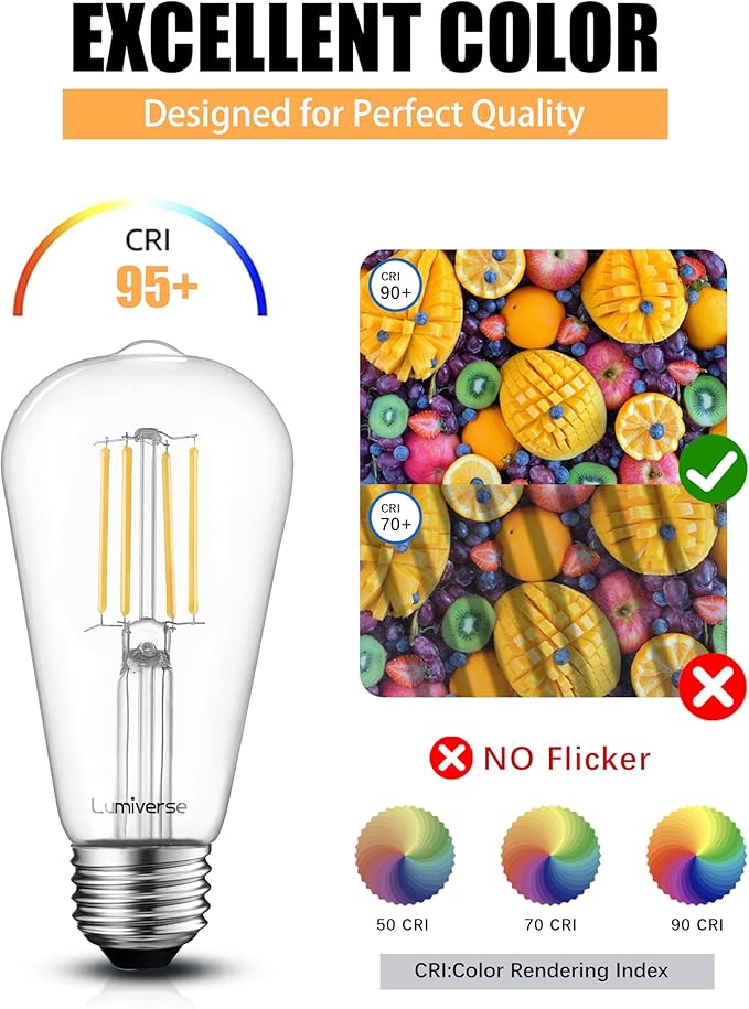 Lumiverse 120 Pack E26 Vintage LED Edison Bulbs CRI 90+, 5.5W 60W Equivalent Dimmable, Antique Style ST19/ST58 LED Light Filament Bulbs 2700K Soft White - Bloomnest