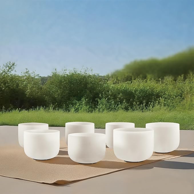 RYAN DVAN 432Hz 6-12 Inch Crystal Singing Bowl Set of 7 with Free Carrying Case, Frosted Quartz Sound Bowls for Chakra Healing, Meditation,Yoga,Sound Therapy,Mindfulness,Relaxation & Stress Relief - Bloomnest