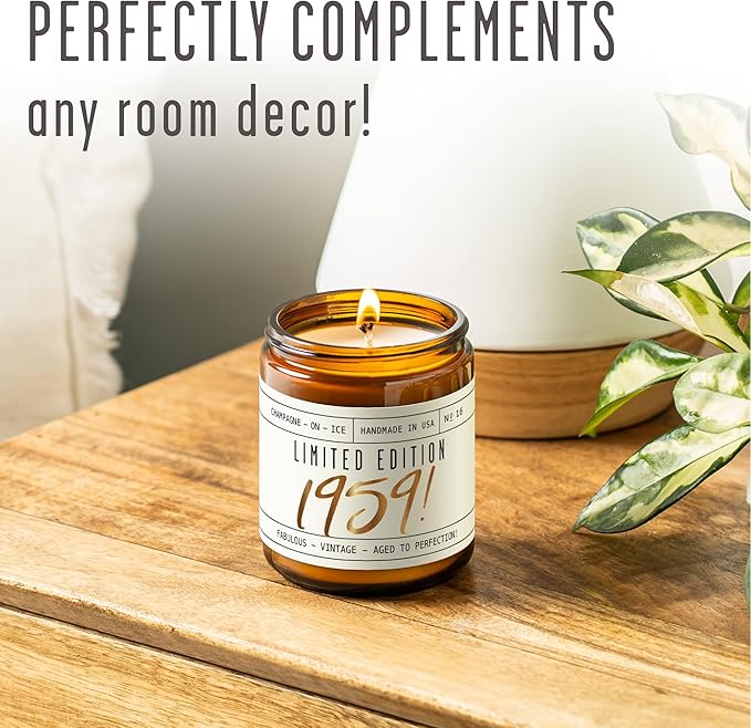 66th Birthday Gifts for Women - 'Limited Edition 1959' Soy Candle, w/Champagne on Ice I 66 Birthday Gifts for Women I 66th Gift for Her Ideas I 9oz Reusable Jar, 50Hr Burn, Made in USA - Bloomnest
