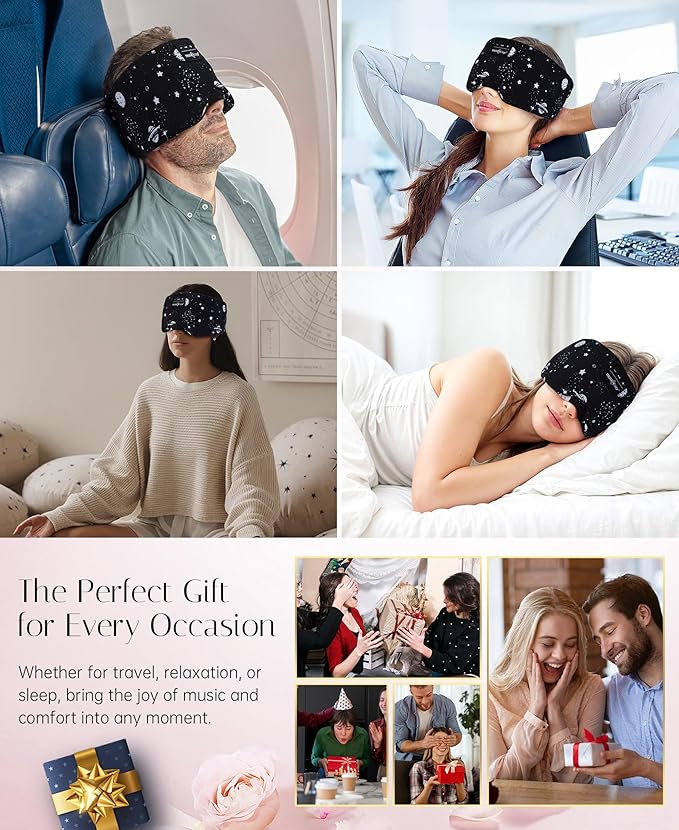 MUSICOZY Sleep Headphones Bluetooth Sleep with Headphones Eye Wireless Bluetooth 5.4 with Adjustable Headband Total Blackout for All Night Sleep, Travel & Nap - Bloomnest