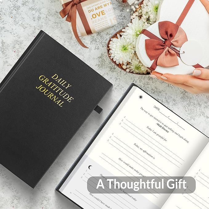 SUNEE Daily Gratitude Journal – 52 Weeks Simple 5 Minute Journal for Daily Reflection, Build Positivity and Mindfulness, Undated Minimalist Planner for Women & Men (Black) - Bloomnest