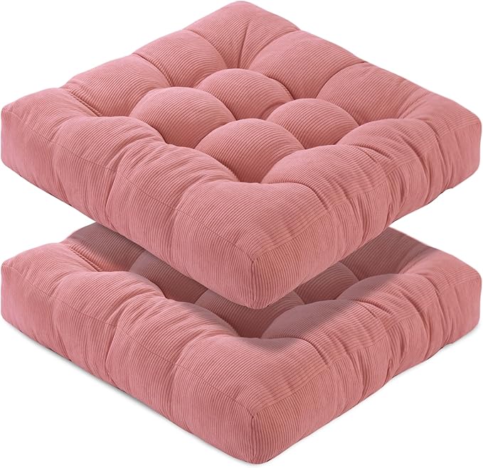 Floor Pillow Cushions for Adults Sitting Large Big Pillows for Floor Seating Square Memory Foam Thick Tufted, 22 x 22 Inch, Set of 2, Pink - Bloomnest