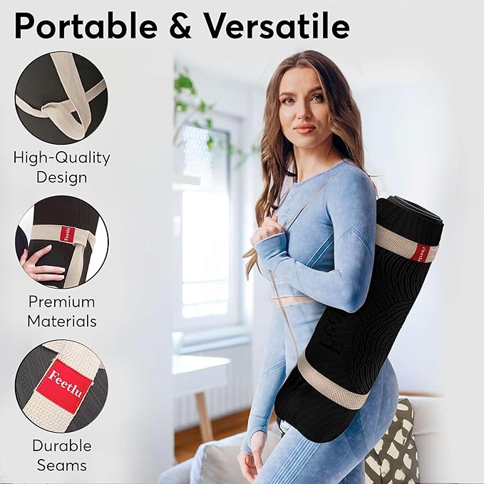 Extra Thick 12mm Exercise Mat – Non-Slip, Joint-Friendly & Cushioned Fitness Mat for Yoga, Pilates & Floor Workouts – Durable, Supportive & Includes Feetlu Classic Strap - Bloomnest