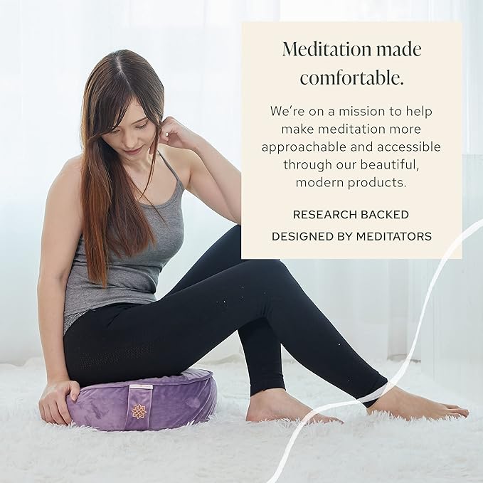 Mindful Modern Velvet Meditation Cushion | Luxe Zafu Yoga Floor Pillow Seat | Posture Support | Buckwheat Hull Filled | Large Round Cushion with Removable Washable Cover + Carry Handle - Bloomnest