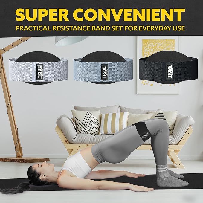 Tribe Lifting Fabric Resistance Bands for Legs - Workout Bands Resistance Bands for Men and Women - Booty Bands for Working Out - Exercise Bands Resistance Bands Set - Elastic Bands for Exercise