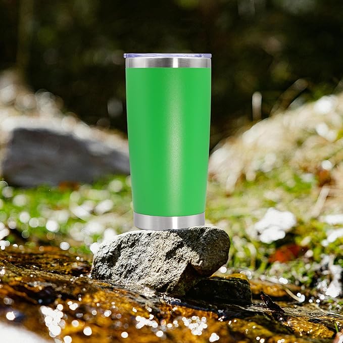 20oz Tumbler Bulk Stainless Steel Tumbler Cup with Lid Vacuum Insulated Double Wall Travel Mug, Durable Powder Coated Travel Coffee Tumbler Mug for Hot & Cold Drinks, Green,12 Pack