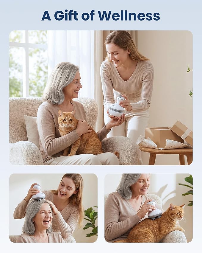 COMFIER Electric Cordless Hair Scalp Massager with Kneading 84 Massage Nodes, Handheld Portable Head Scratcher Massager for Hair Growth, Deep Clean and Stress Relax, Gifts for Men Dad COMFIER