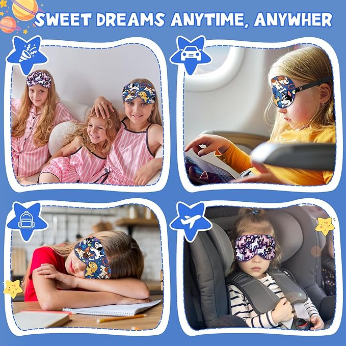 Silk Kids Sleep Mask: 100% Mulberry Silk Eye Mask, Sleeping Masks with Adjustable Strap, Soft & Light-Blocking Printed Kid Eye Cover for Boys Girls Teens Aged 5-15 (Puppy Theme) - Bloomnest