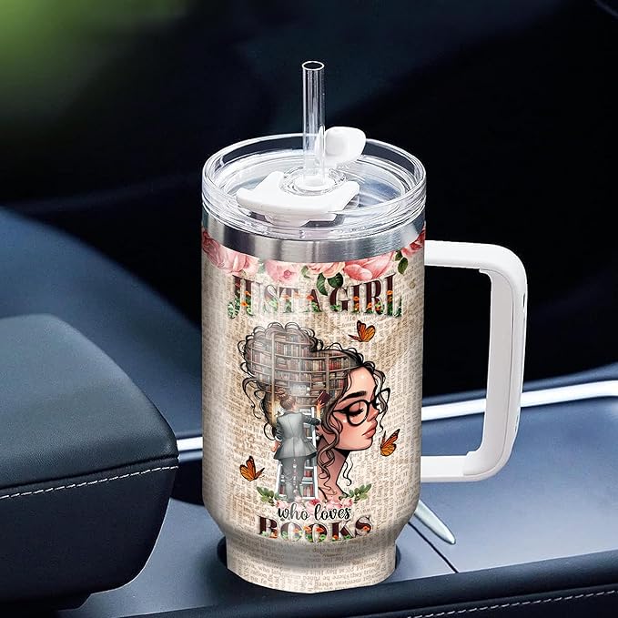 WAZONE Personalized Book Lovers Coffee 40 Oz Insulated Stainless Steel Tumblers with Handle and Straw Cups Custom Birthday Christmas Gifts for Bookholic Friends Besties Soul Sisters Brothers - Bloomnest