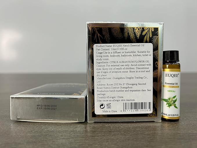 EUQEE Neroli Essential Oil 10 ml Pure Essential Oil with Glass Dropper for Diffusers, Aromatherapy, Candle & Soap Making - 0.33 Fl oz EUQEE