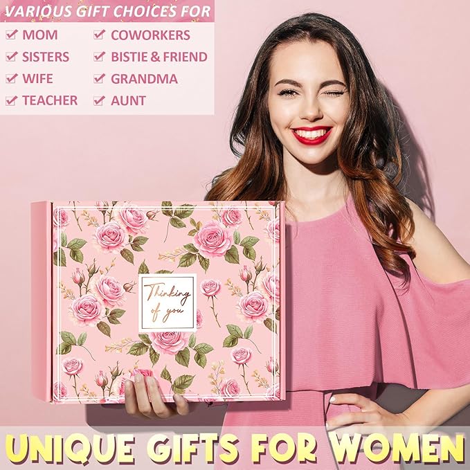 Birthday Gifts for Women Self Care Get Well Soon Gifts, Rose Relaxing Spa Gift Box Care Package Basket w/ Luxury Flannel Blanket 40 oz Tumbler, Valentines Day Gift for Her Wife Girlfriend Mom Sister